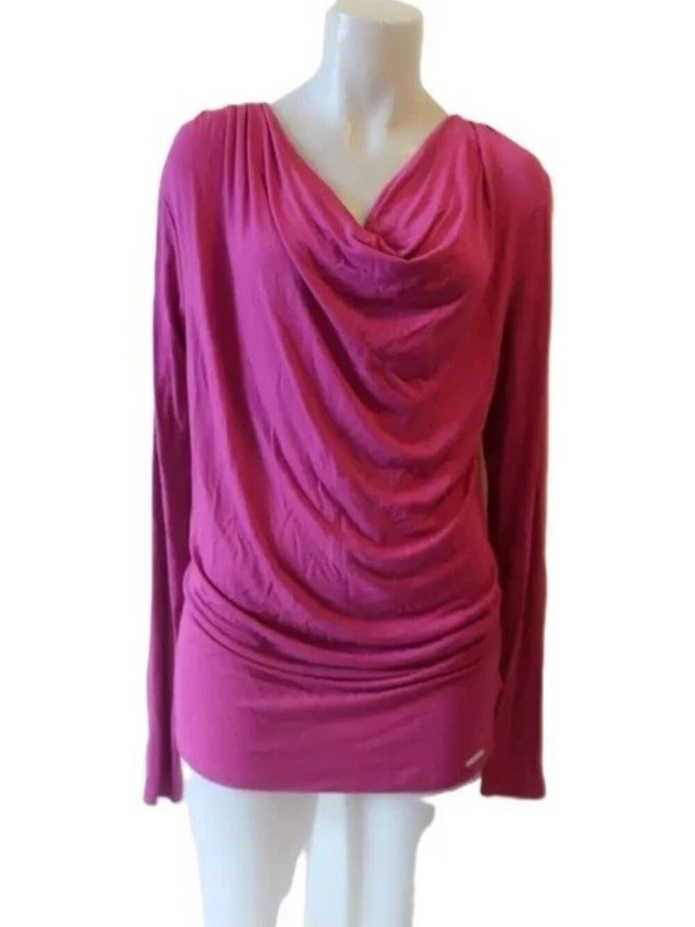 MICHAEL KORS Romantic Fuschia Plunging Drape Neck L/S Jersey Blouse (LARGE ) NWT